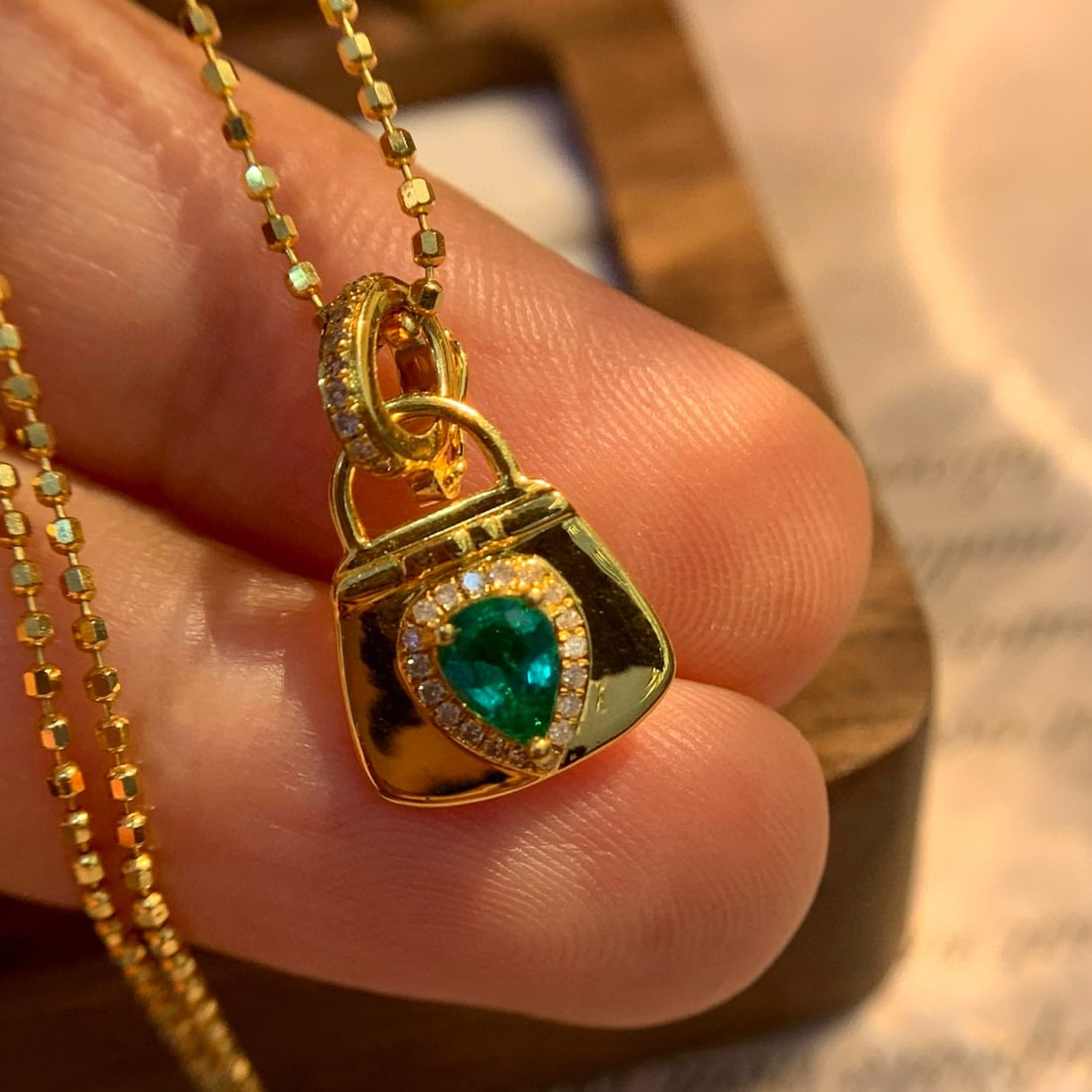 14k Gold 0.4 Ct Vivid Green Natural Emerald & Diamond Pendant( Without Chain ) - 5