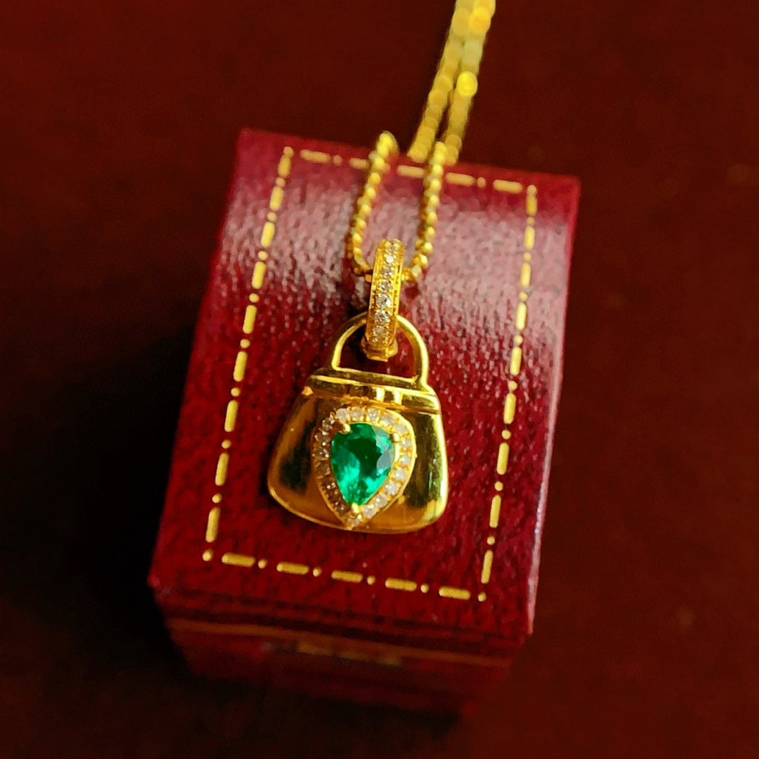 14k Gold 0.4 Ct Vivid Green Natural Emerald & Diamond Pendant( Without Chain ) - 6