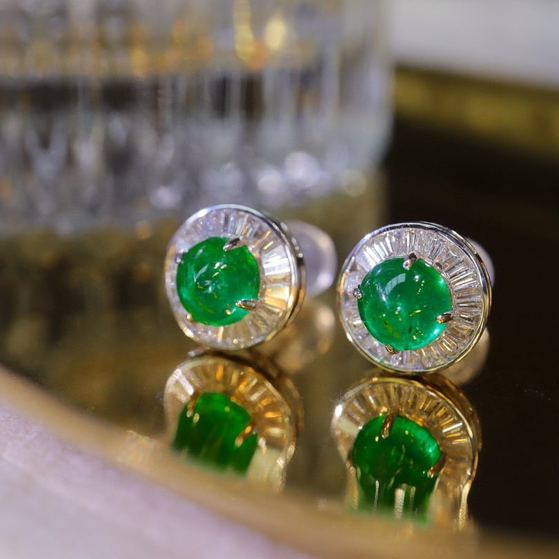 14k Gold 2.09 Ctw Vivid Green Natural Emerald & Diamond Earrings - 3