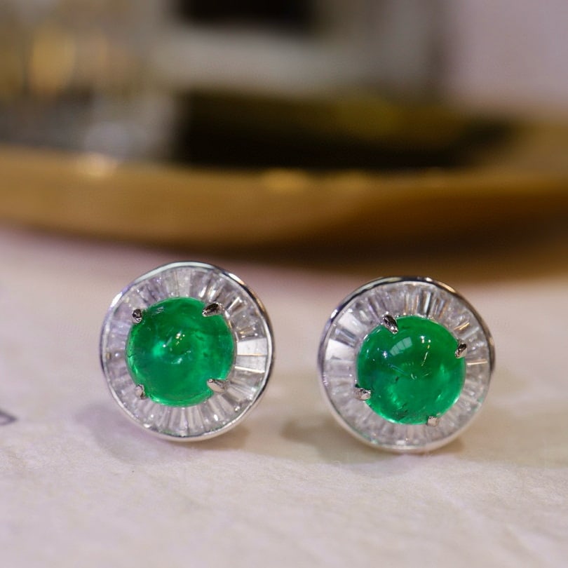 14k Gold 2.09 Ctw Vivid Green Natural Emerald & Diamond Earrings - 4