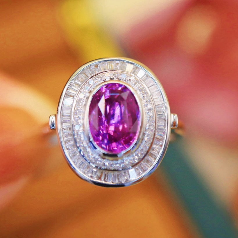 14k Gold 2.49 Ctw Natural Sapphire & Diamond Ring: Ref:230996338 // gold content:14k gold // ring size:7. 25us // // main gemstone:sapphire // shape:oval // carat weight:2. 00ct // color:purple // treatment:natural // // adjacent gemstone 2 : diamond 