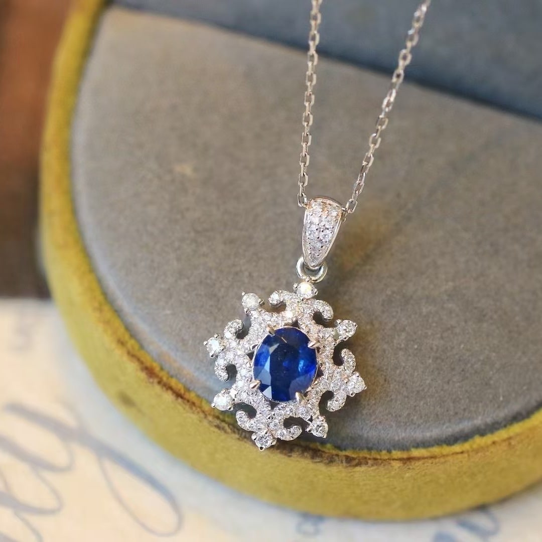 14k Gold 1.18 Ctw Natural Sapphire & Diamond Pendant( Without Chain ): Ref:230996340 // gold content:14k gold // main gemstone:sapphire // shape:oval // carat weight:0. 9ct // clarity grade:vs2 // color:royal blue // treatment:natural // // adjacent gemstone 2 : diamond