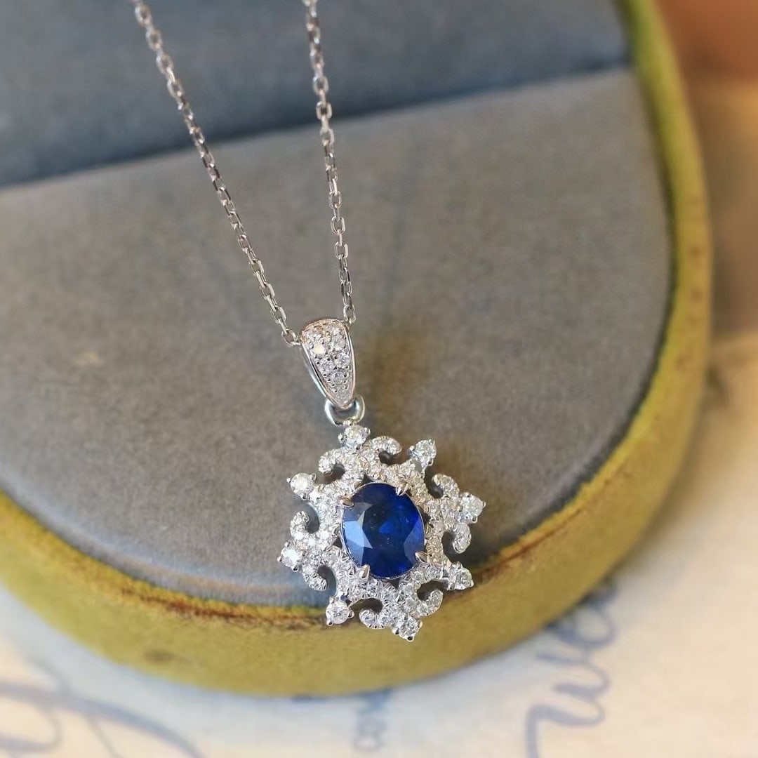 14k Gold 1.18 Ctw Natural Sapphire & Diamond Pendant( Without Chain ) - 2
