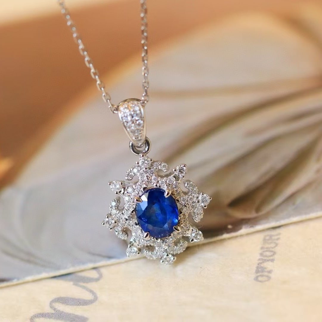 14k Gold 1.18 Ctw Natural Sapphire & Diamond Pendant( Without Chain ) - 3