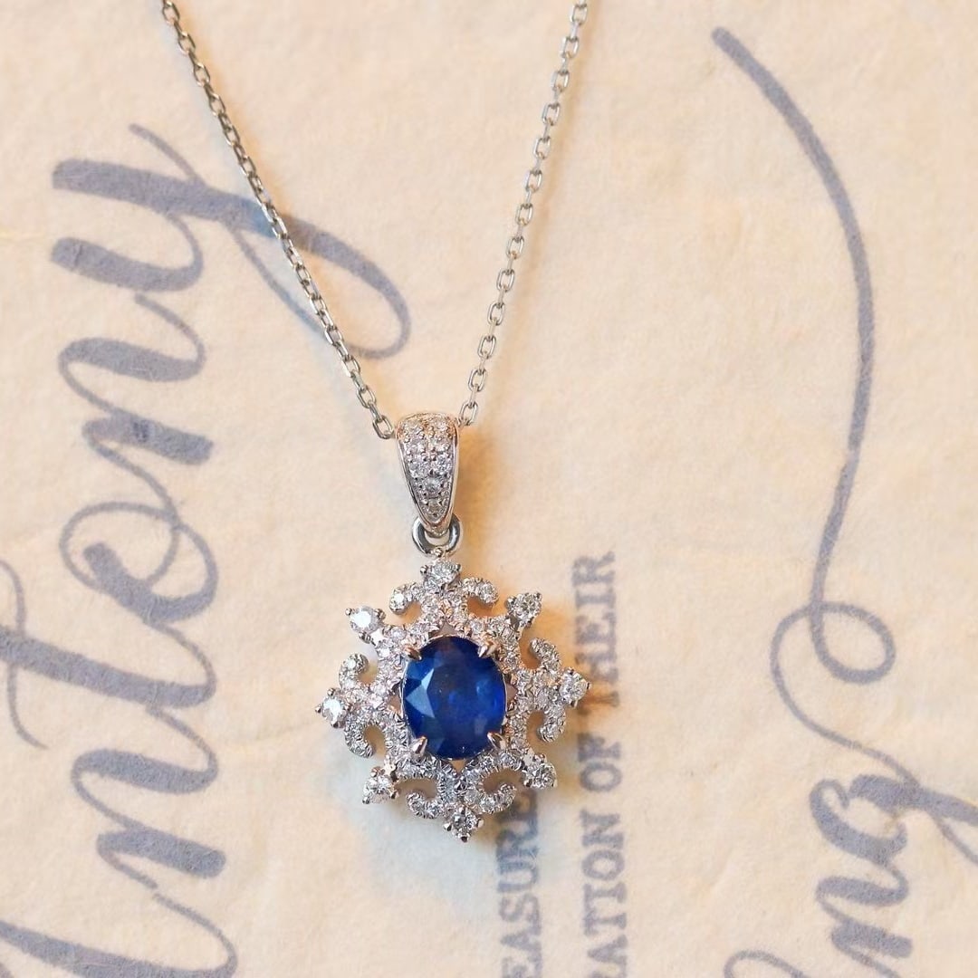14k Gold 1.18 Ctw Natural Sapphire & Diamond Pendant( Without Chain ) - 4