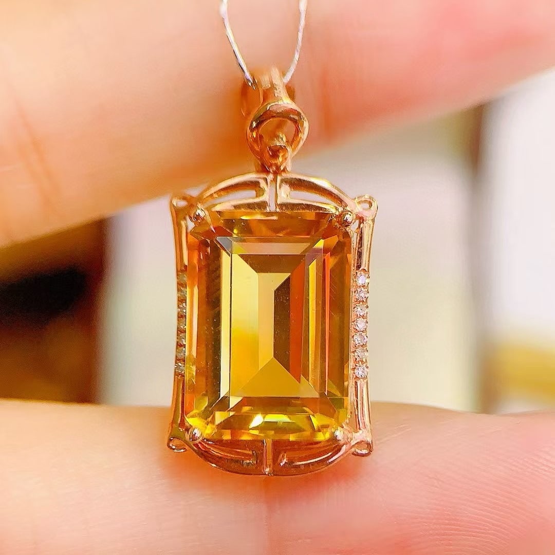 14k Gold 6.89 Ctw Natural Citrine & Diamond Pendant( Without Chain ) - 2