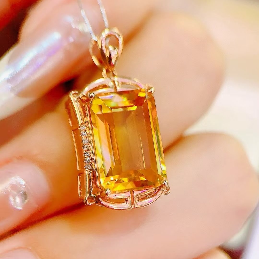 14k Gold 6.89 Ctw Natural Citrine & Diamond Pendant( Without Chain ) - 3