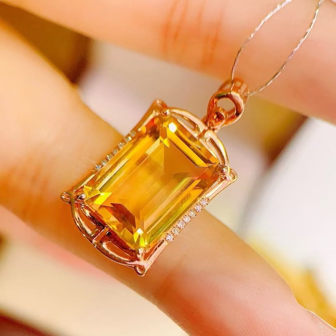 14k Gold 6.89 Ctw Natural Citrine & Diamond Pendant( Without Chain ) - 4