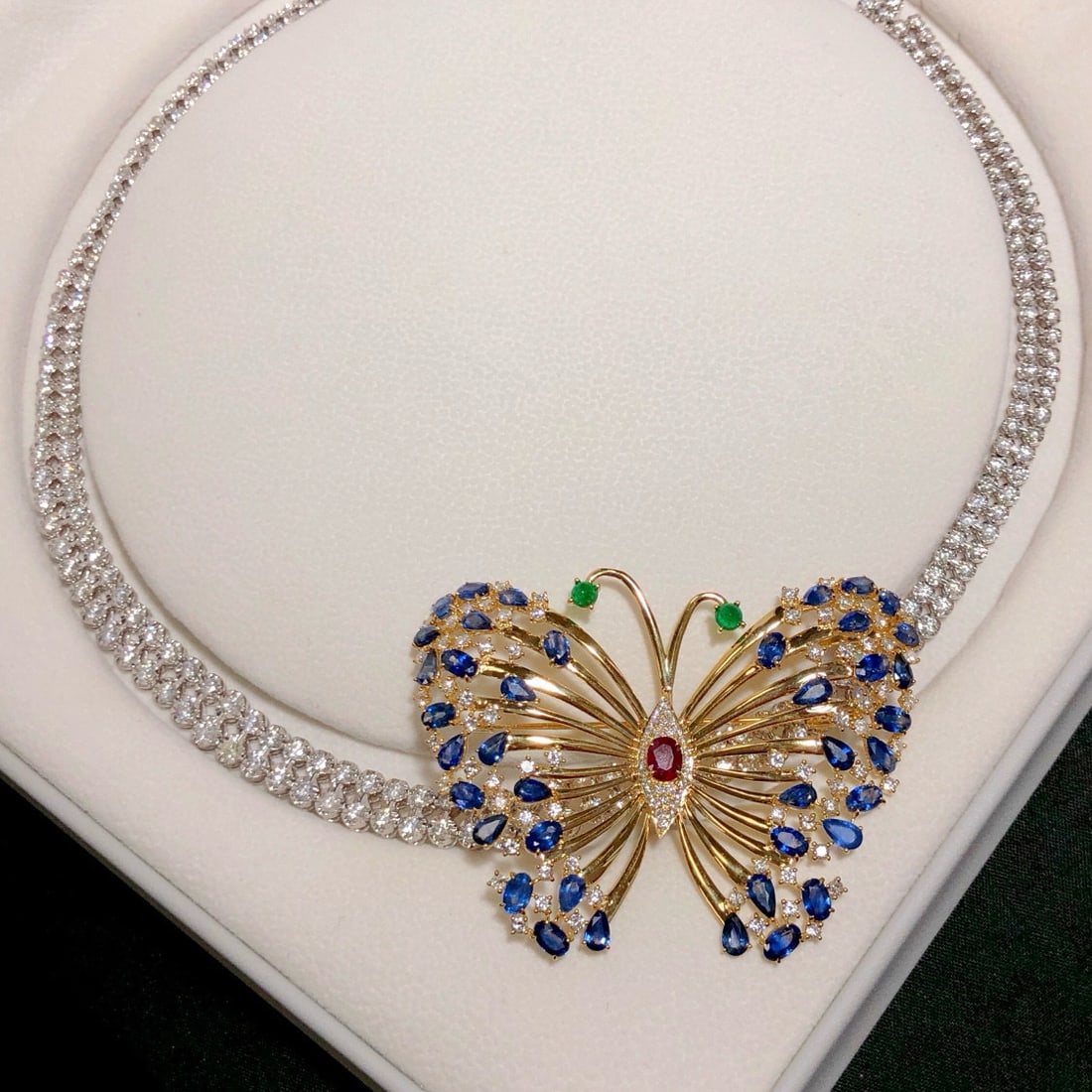 14k Gold 13.50 Ctw Natural Ruby & Sapphire & Butterfly Brooch/pendant( Without Chain ) - 4
