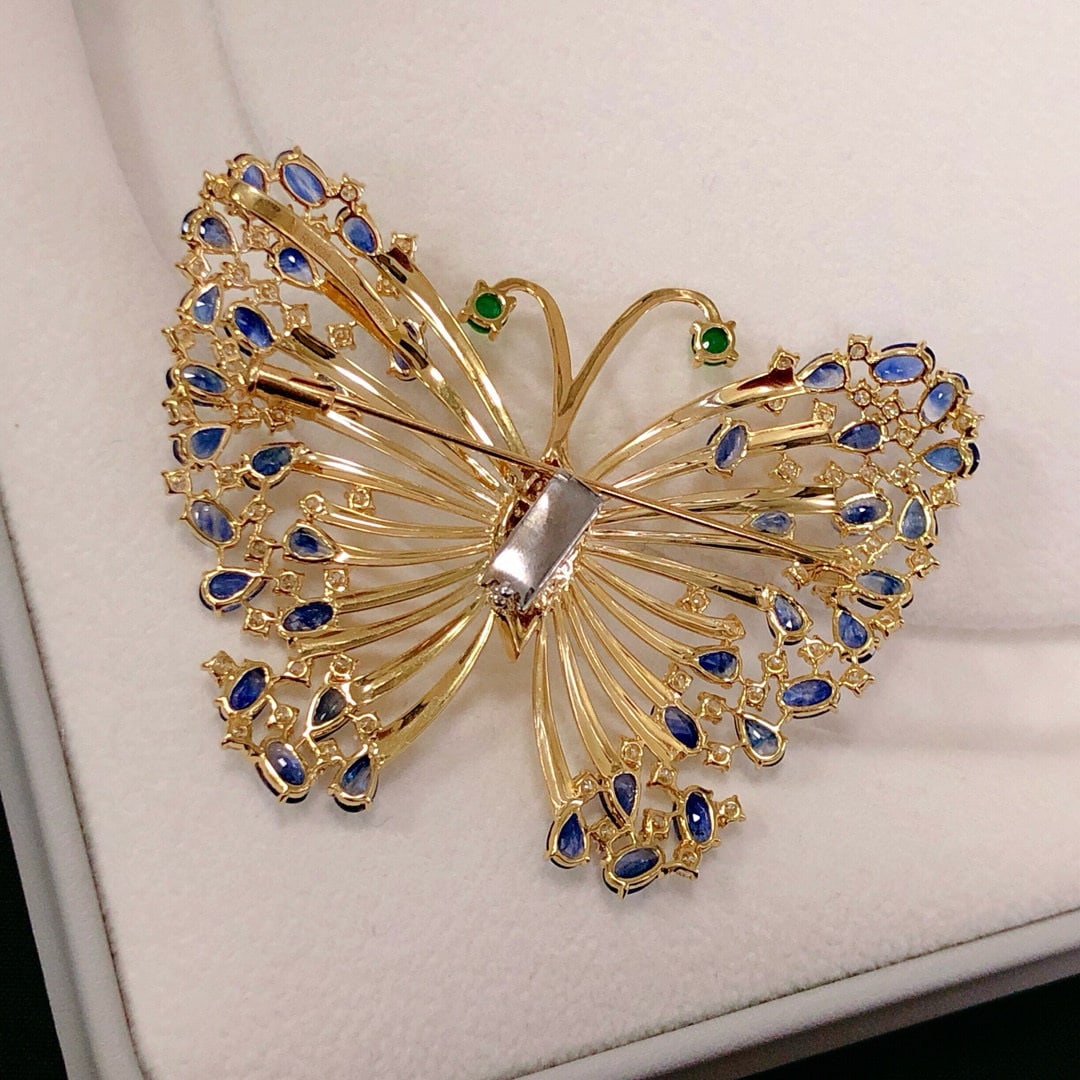 14k Gold 13.50 Ctw Natural Ruby & Sapphire & Butterfly Brooch/pendant( Without Chain ) - 6