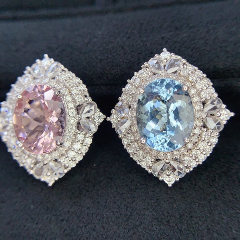 14k Gold 6.86 Ctw Natural Aquamarine & Morganite & Diamond Earrings - 4