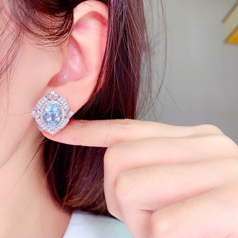14k Gold 6.86 Ctw Natural Aquamarine & Morganite & Diamond Earrings - 6