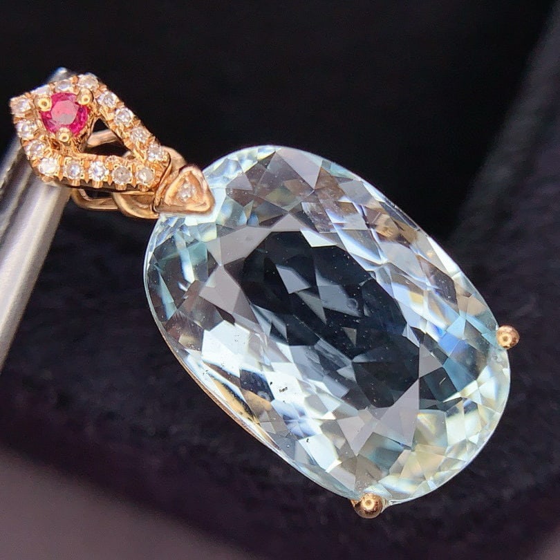 14k Gold 7.0 Ct Natural Aquamarine & Diamond Pendant( Without Chain ) - 3