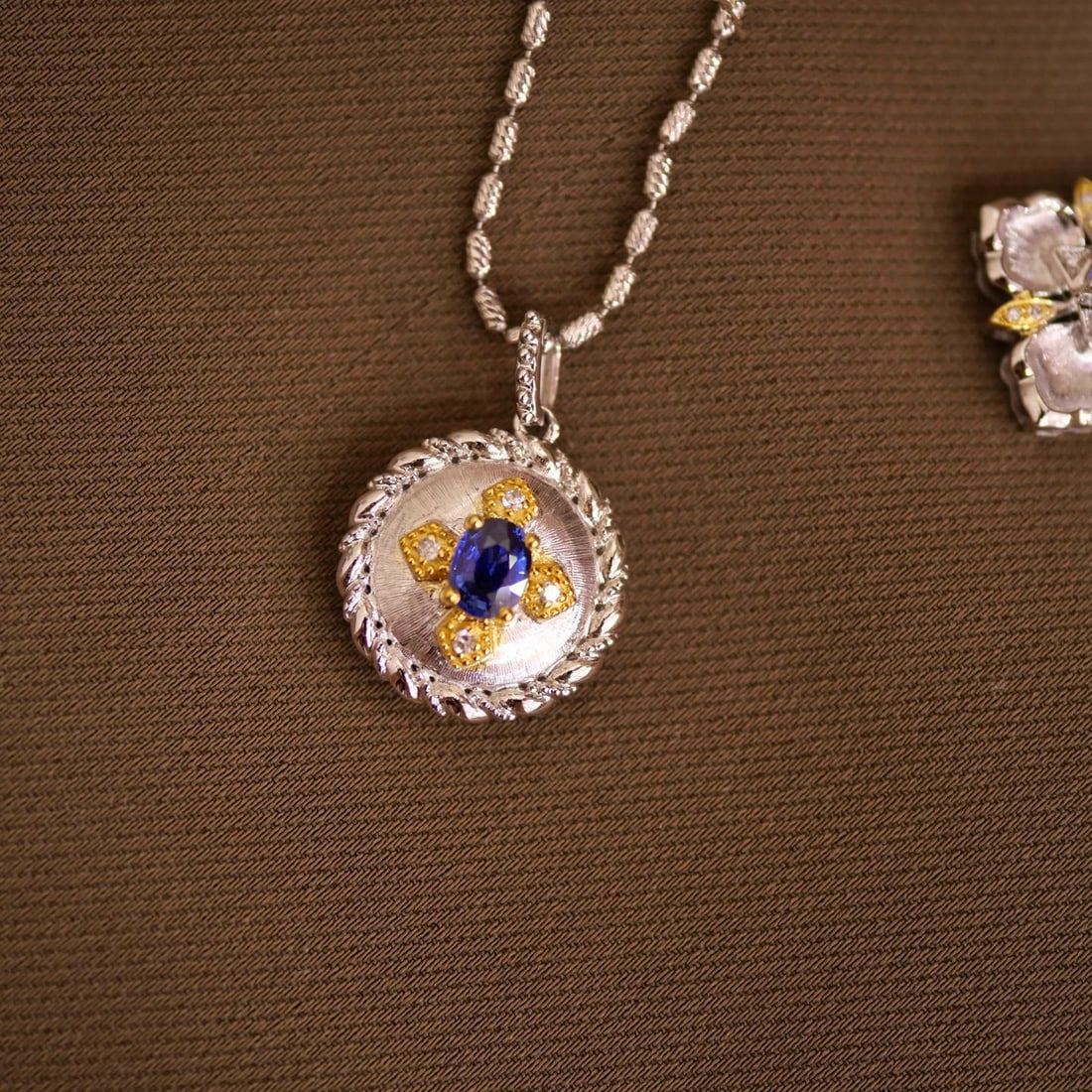 14k Gold 0.36 Ctw Natural Sapphire & Diamond Pendant( Without Chain ) - 3