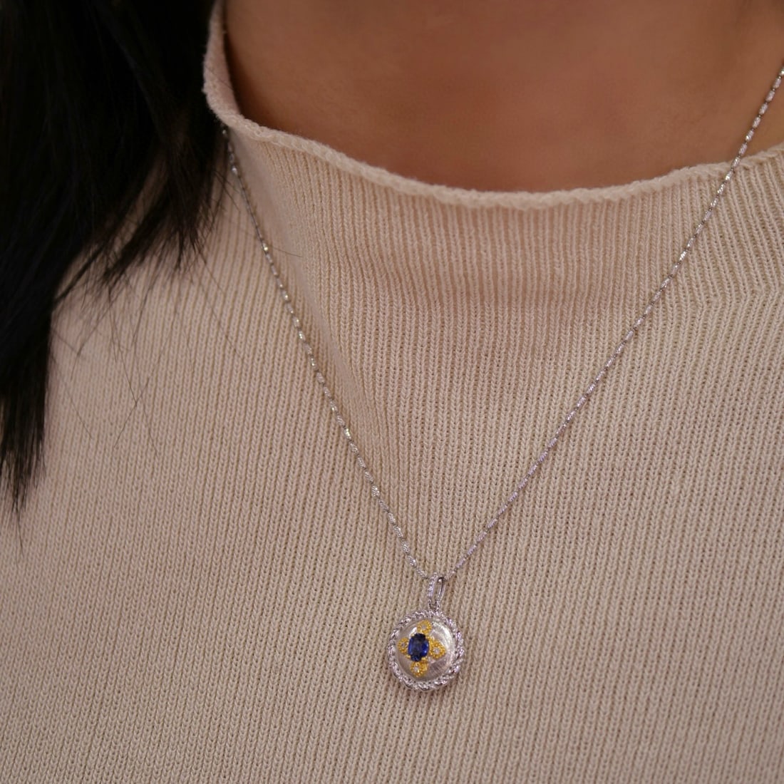 14k Gold 0.36 Ctw Natural Sapphire & Diamond Pendant( Without Chain ) - 6