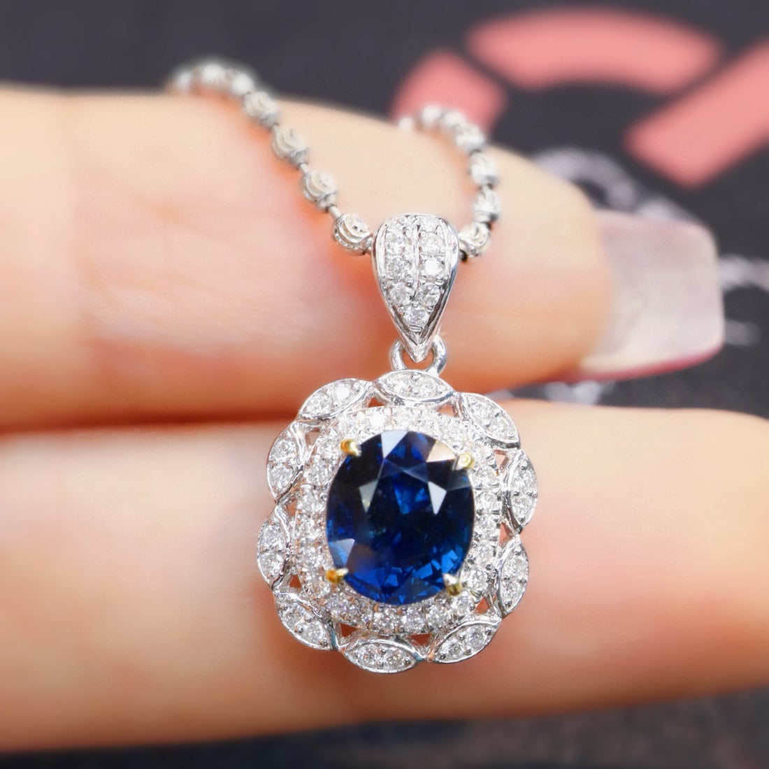 14k Gold 1.91 Ctw Natural Sapphire & Diamond Pendant( Without Chain ): Ref:230996360 // gold content:14k gold // main gemstone:sapphire // shape:oval // carat weight:1. 65ct // color:royal blue // treatment:natural // // adjacent gemstone 2 : diamond // shape:round //