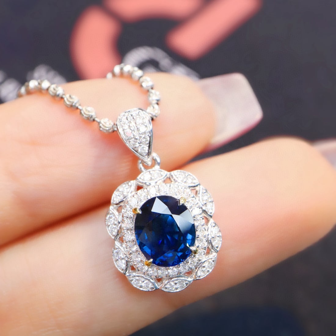 14k Gold 1.91 Ctw Natural Sapphire & Diamond Pendant( Without Chain ) - 2