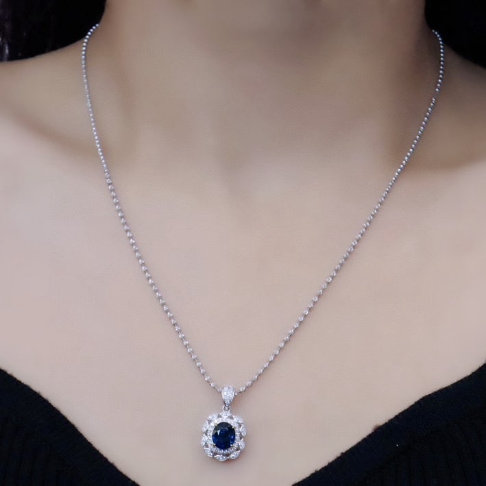 14k Gold 1.91 Ctw Natural Sapphire & Diamond Pendant( Without Chain ) - 4