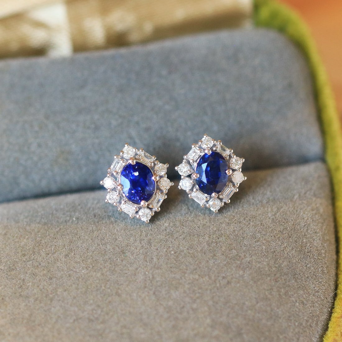 14k Gold 1.25 Ctw Natural Sapphire & Diamond Earrings - 2