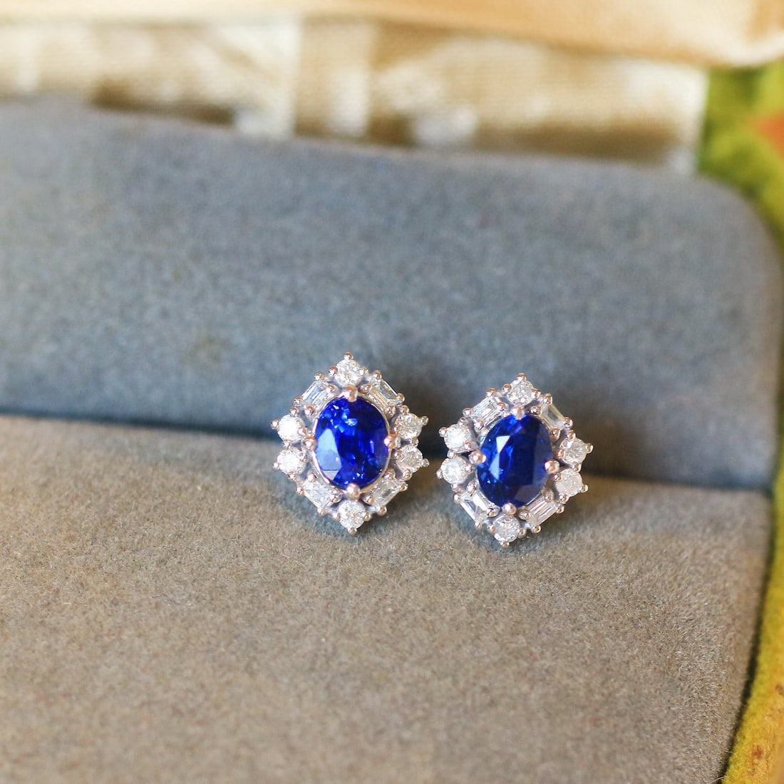 14k Gold 1.25 Ctw Natural Sapphire & Diamond Earrings - 3