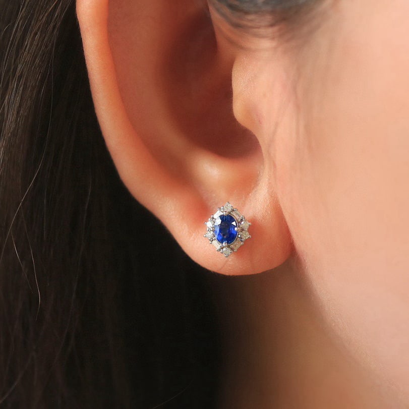 14k Gold 1.25 Ctw Natural Sapphire & Diamond Earrings - 6
