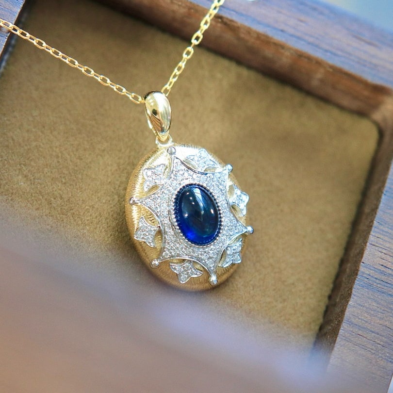 14k Gold 1 Ct Natural Sapphire & Diamond Necklace - 3
