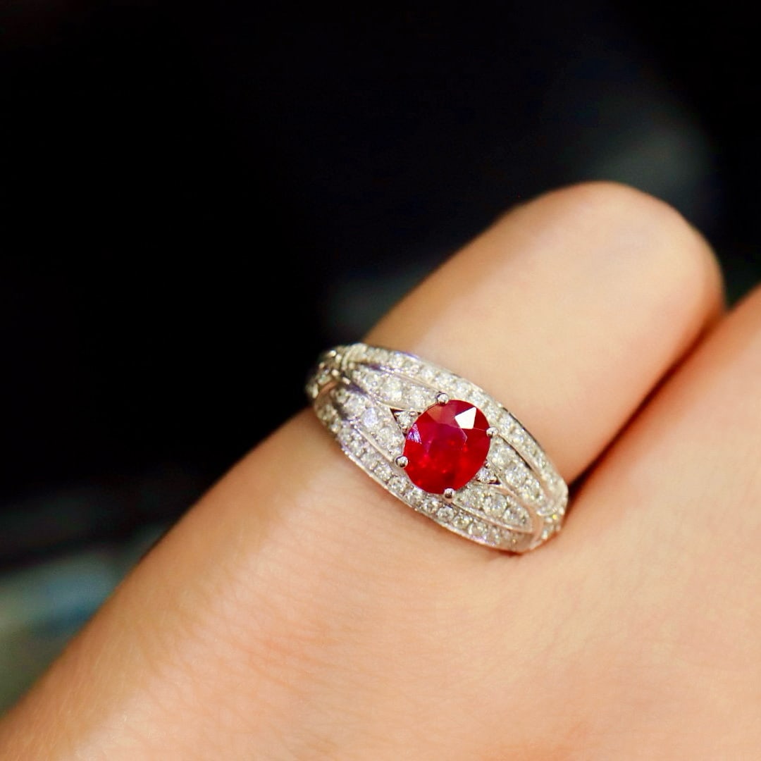 14k Gold 1.50 Ctw Vivid Red Natural Ruby & Diamond Ring - 6