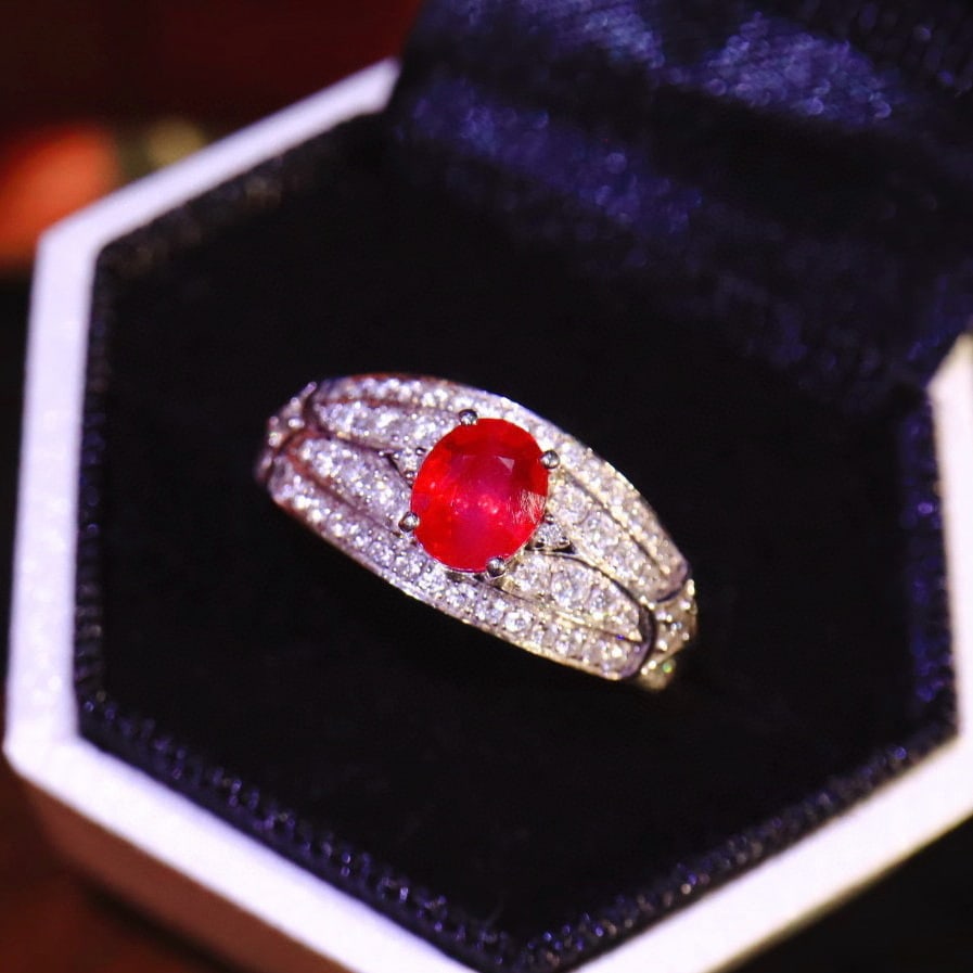 14k Gold 1.50 Ctw Vivid Red Natural Ruby & Diamond Ring - 7