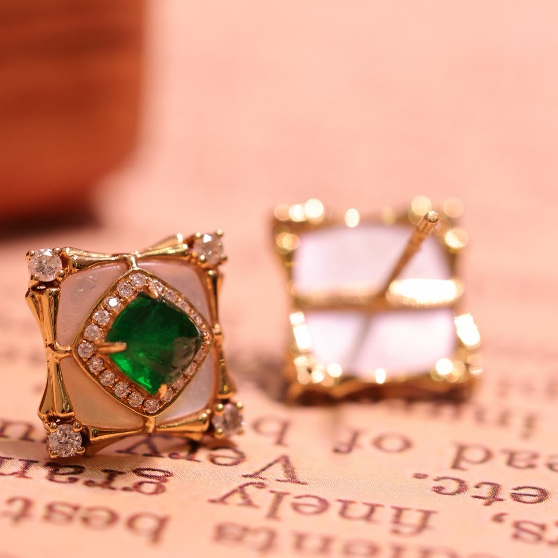 14k Gold 1.27 Ctw Vivid Green Natural Emerald & Diamond Earrings - 2