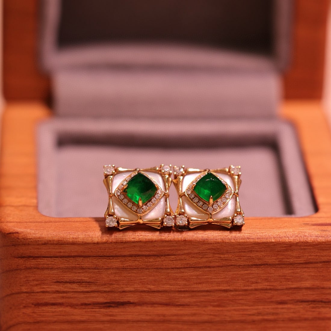 14k Gold 1.27 Ctw Vivid Green Natural Emerald & Diamond Earrings - 6