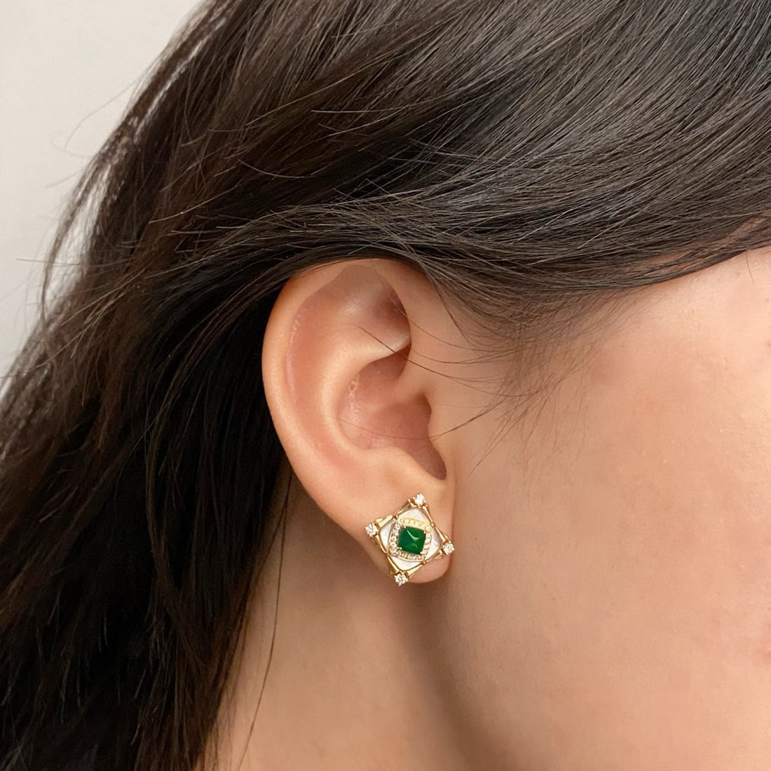 14k Gold 1.27 Ctw Vivid Green Natural Emerald & Diamond Earrings - 7