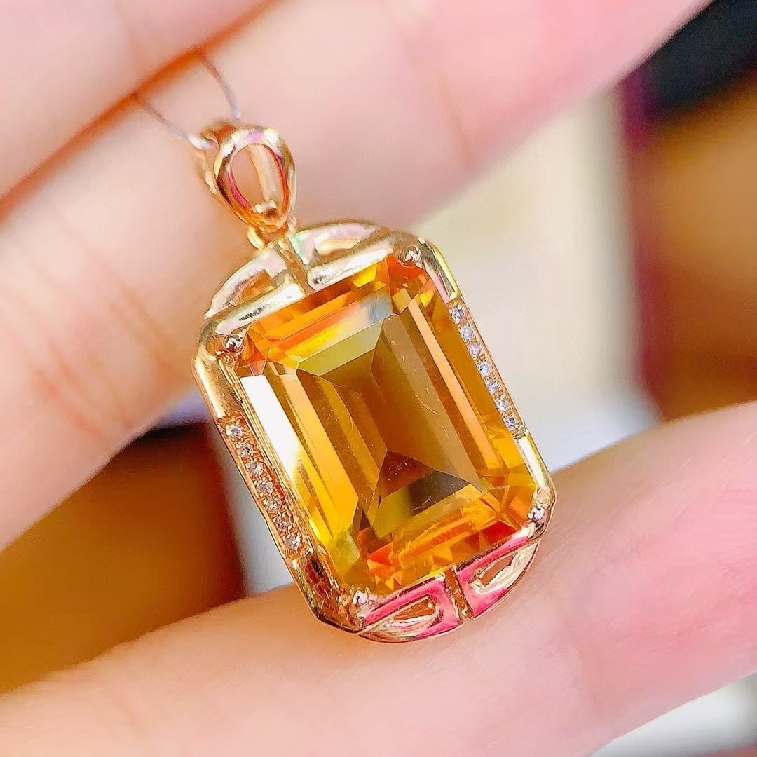 14k Gold 6.99 Ctw Natural Citrine & Diamond Pendant( Without Chain ) - 2