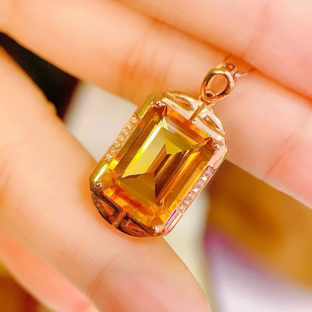 14k Gold 6.99 Ctw Natural Citrine & Diamond Pendant( Without Chain ) - 3