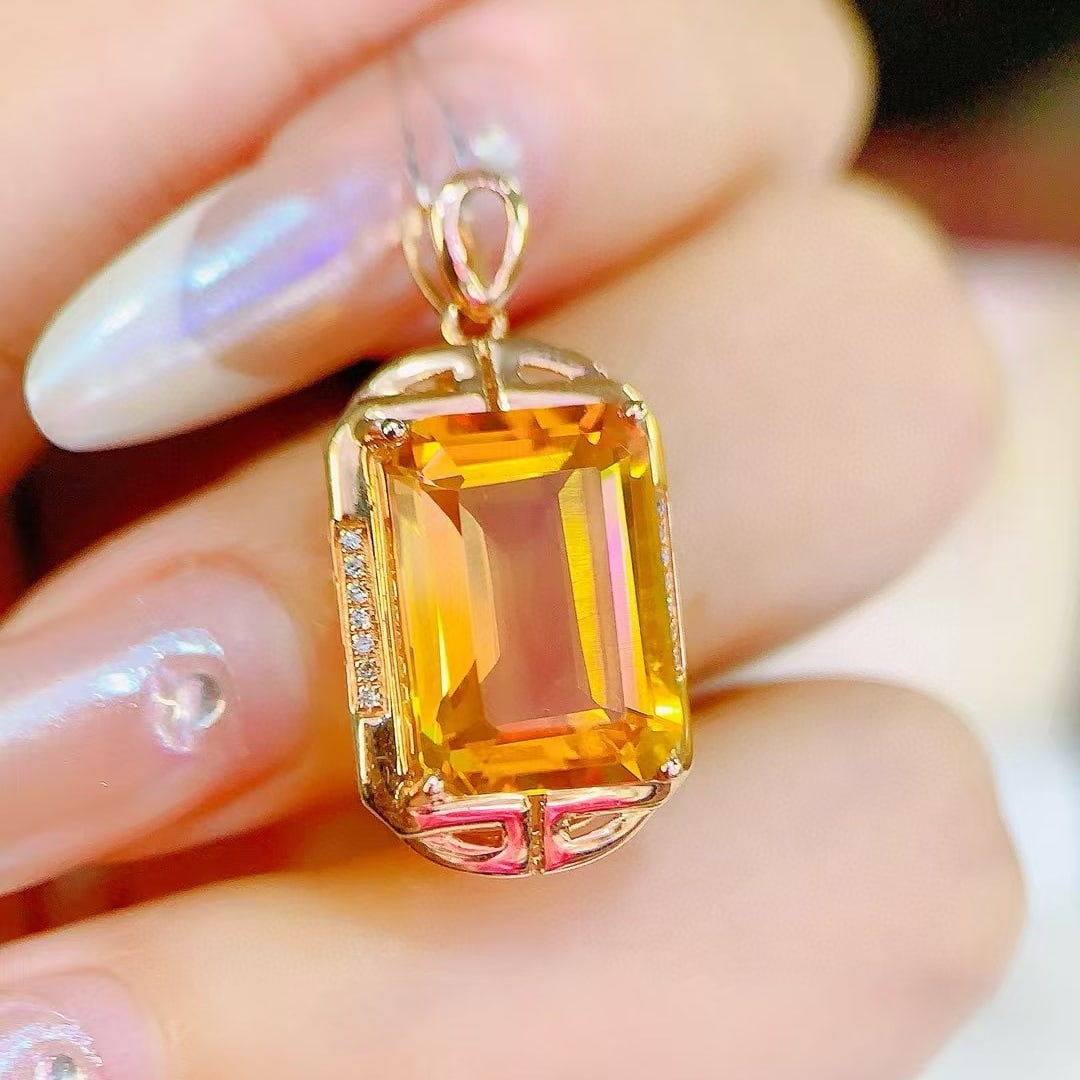 14k Gold 6.99 Ctw Natural Citrine & Diamond Pendant( Without Chain ) - 4
