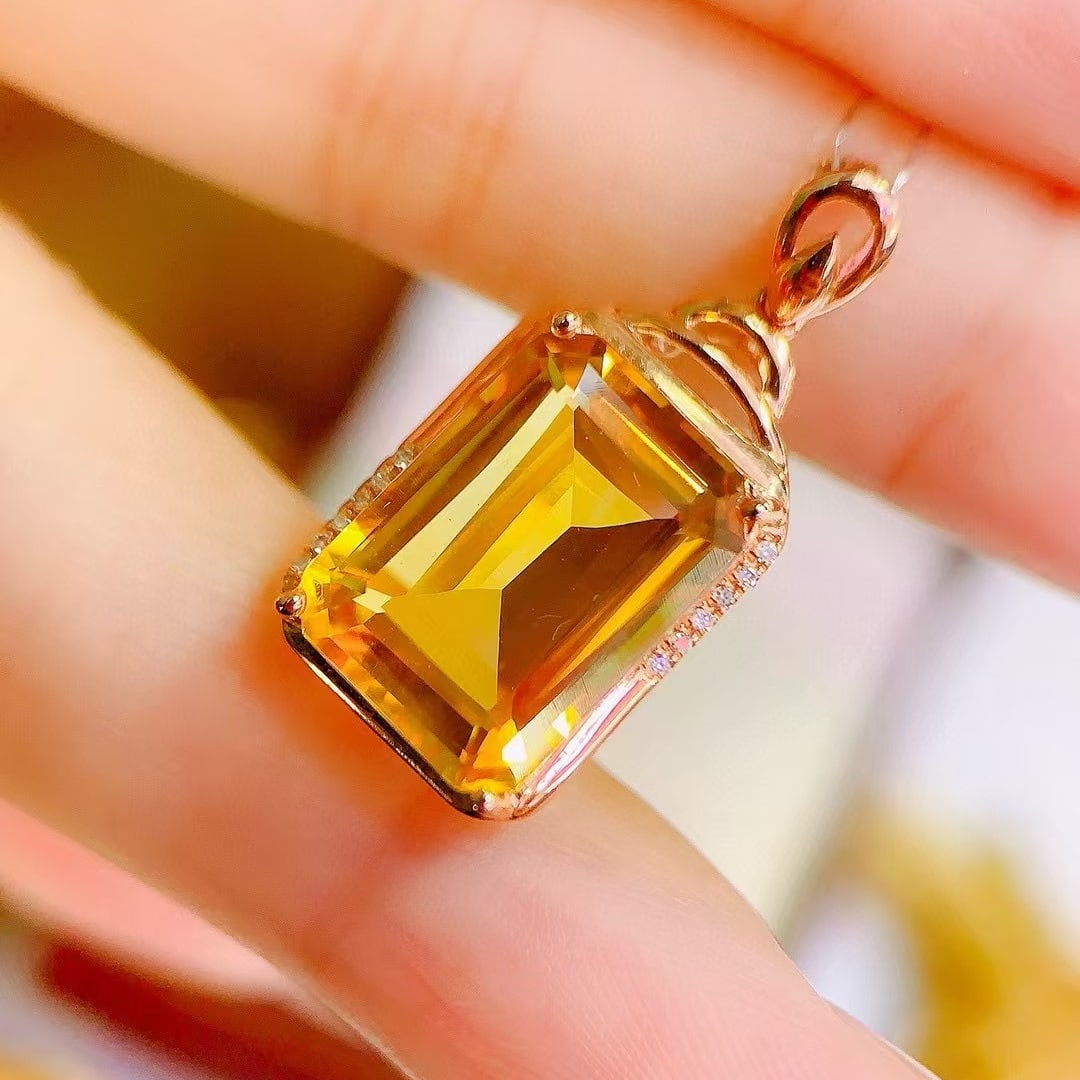 14k Gold 6.88 Ctw Natural Citrine & Diamond Pendant( Without Chain ) - 2