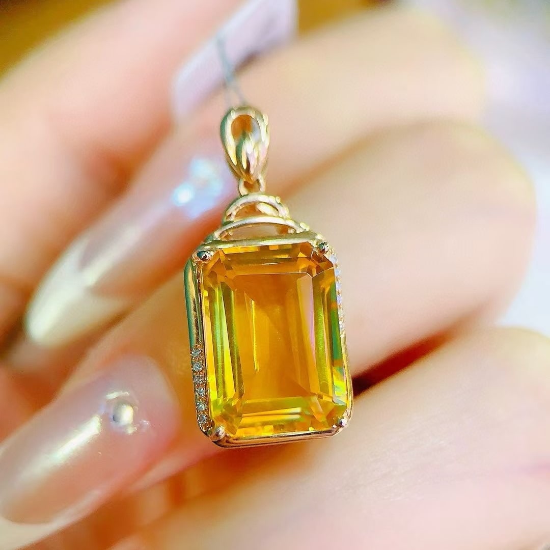 14k Gold 6.88 Ctw Natural Citrine & Diamond Pendant( Without Chain ) - 3