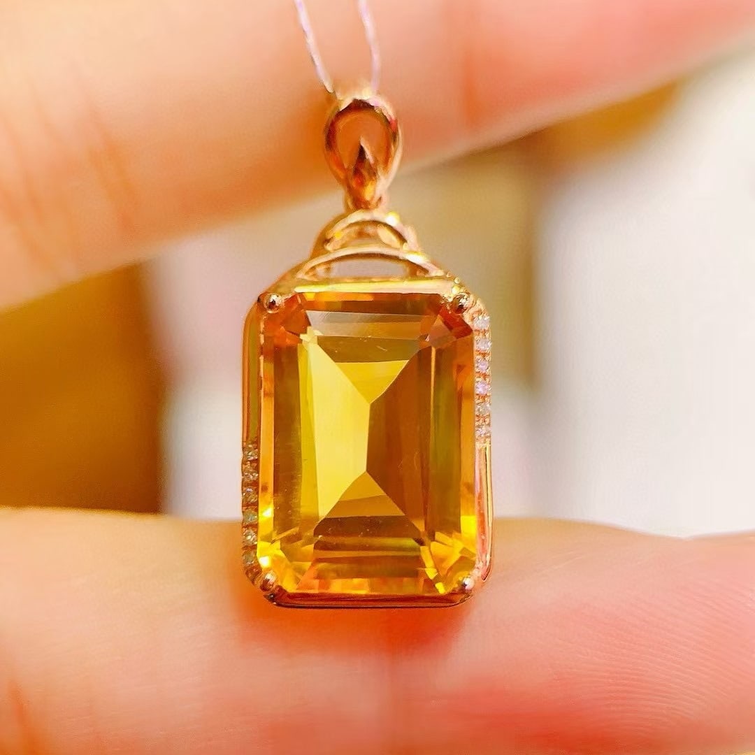 14k Gold 6.88 Ctw Natural Citrine & Diamond Pendant( Without Chain ) - 4