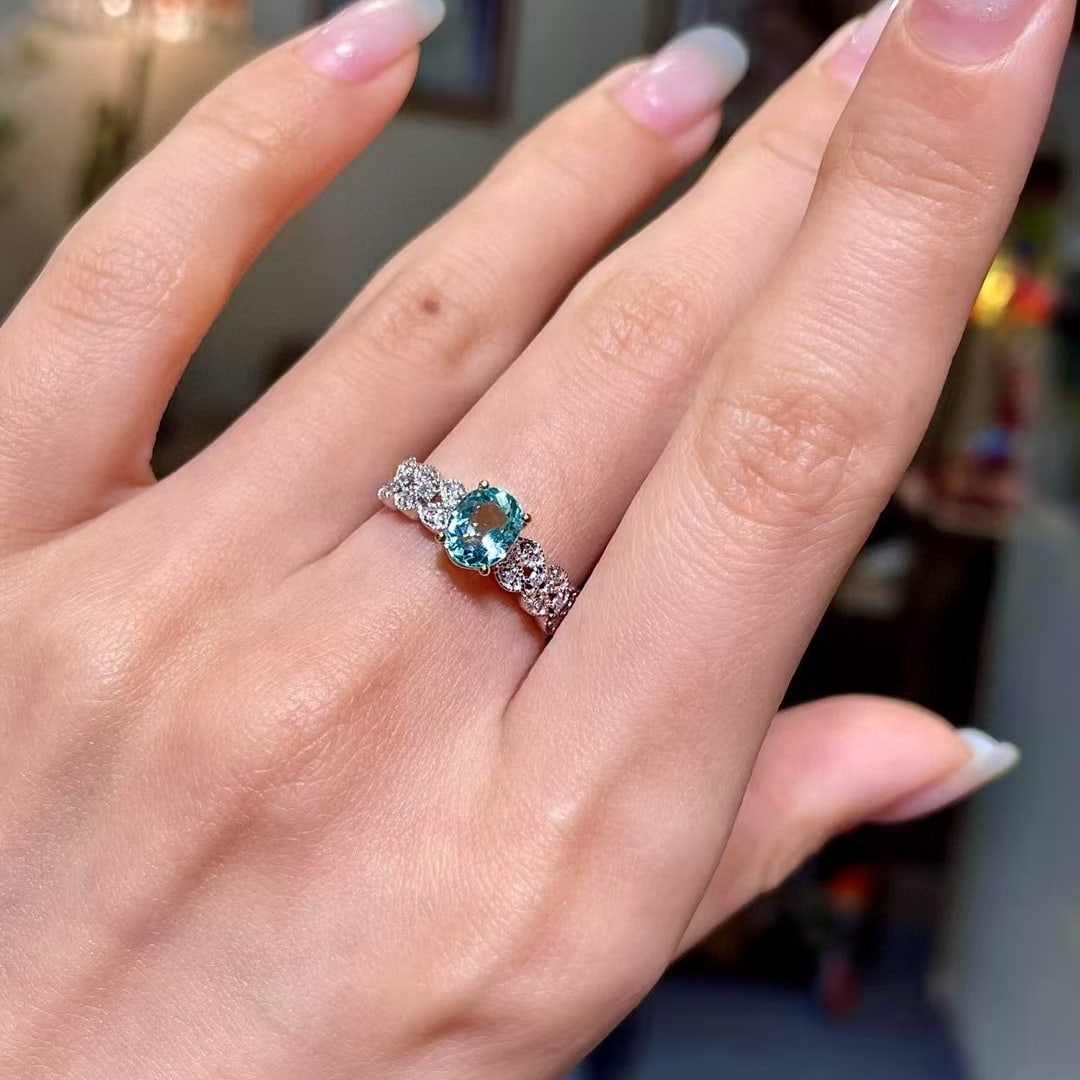 14k Gold 0.89 Ctw Natural Paraiba Tourmaline & Diamond Ring - 3