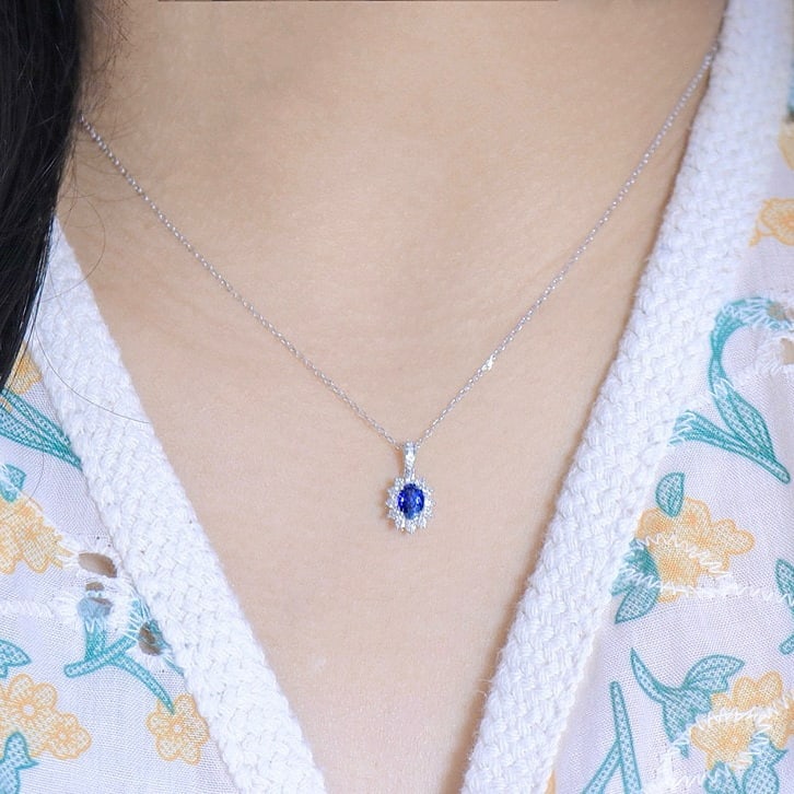 14k Gold 0.83 Ctw Natural Sapphire & Diamond Necklace - 3