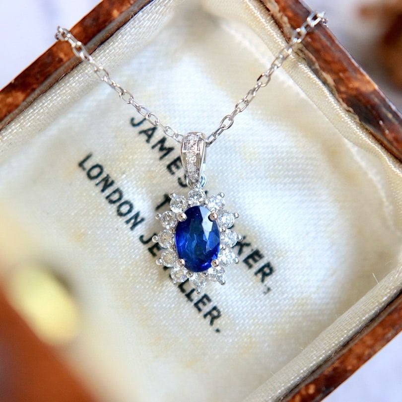 14k Gold 0.83 Ctw Natural Sapphire & Diamond Necklace - 4