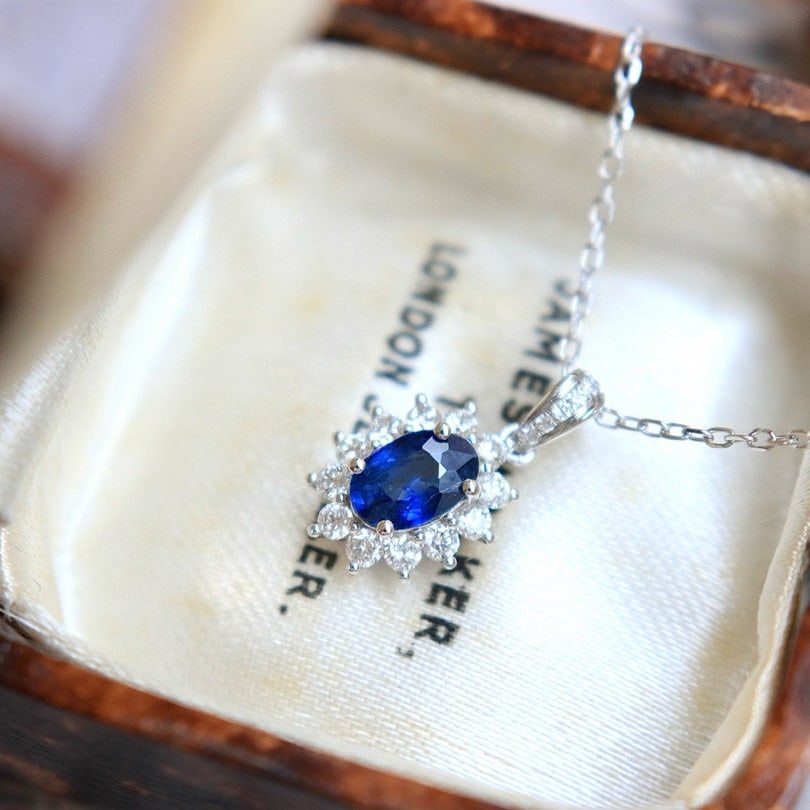 14k Gold 0.83 Ctw Natural Sapphire & Diamond Necklace - 5