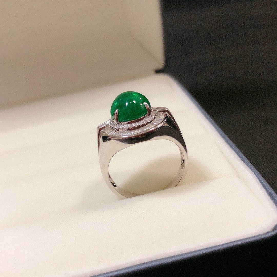 14k Gold 5.78 Ctw Vivid Green Natural Emerald & Diamond Ring - 5