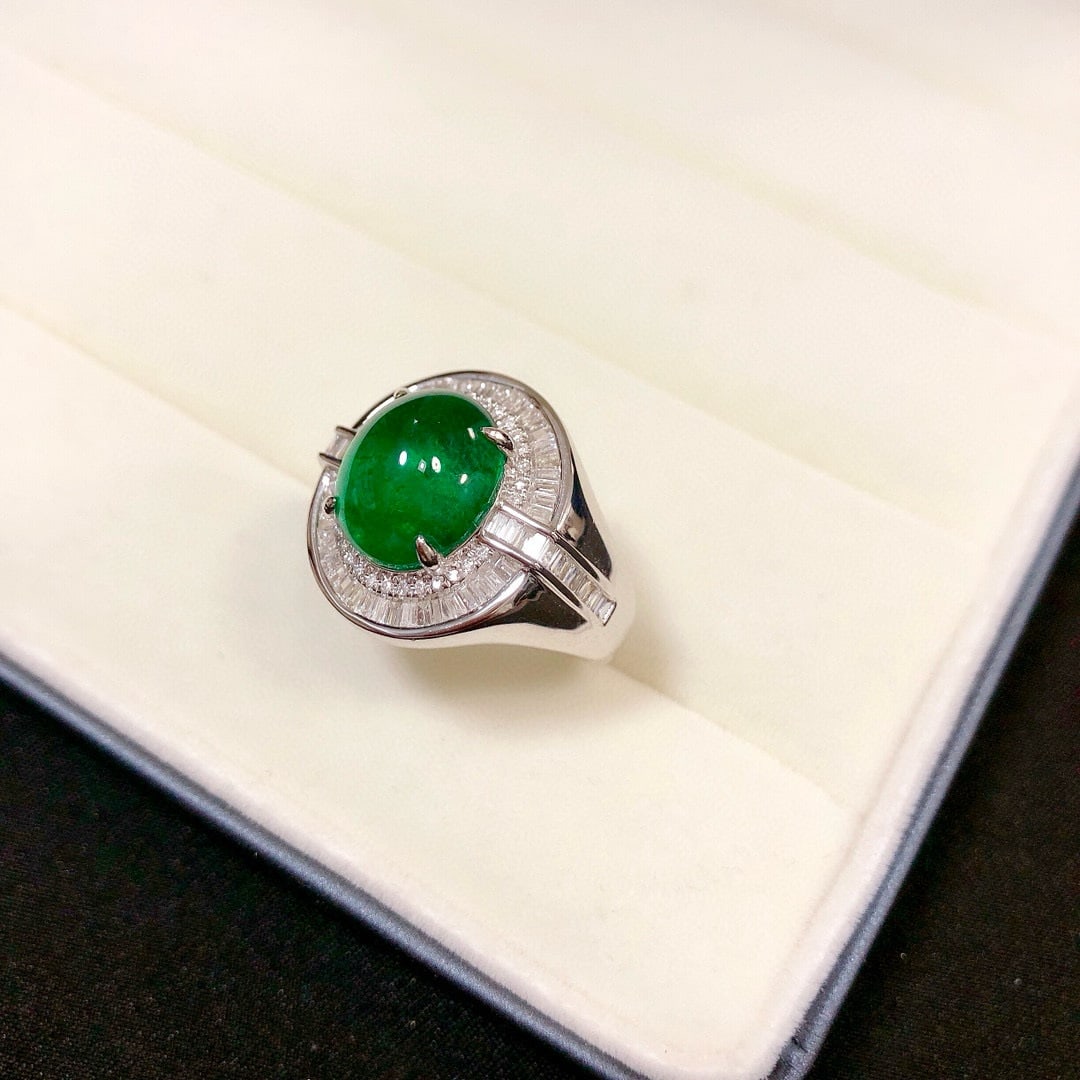 14k Gold 5.78 Ctw Vivid Green Natural Emerald & Diamond Ring - 6