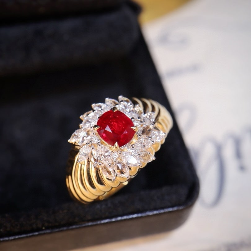 14k Gold 1.33 Ctw Natural Ruby & Diamond Ring: Ref:230996379 // gold content:14k gold // ring size:7. 25us // // main gemstone:ruby // shape:oval // carat weight:0. 71ct // color:pigeonblood red // treatment:natural // // adjacent gemstone 2 : dia