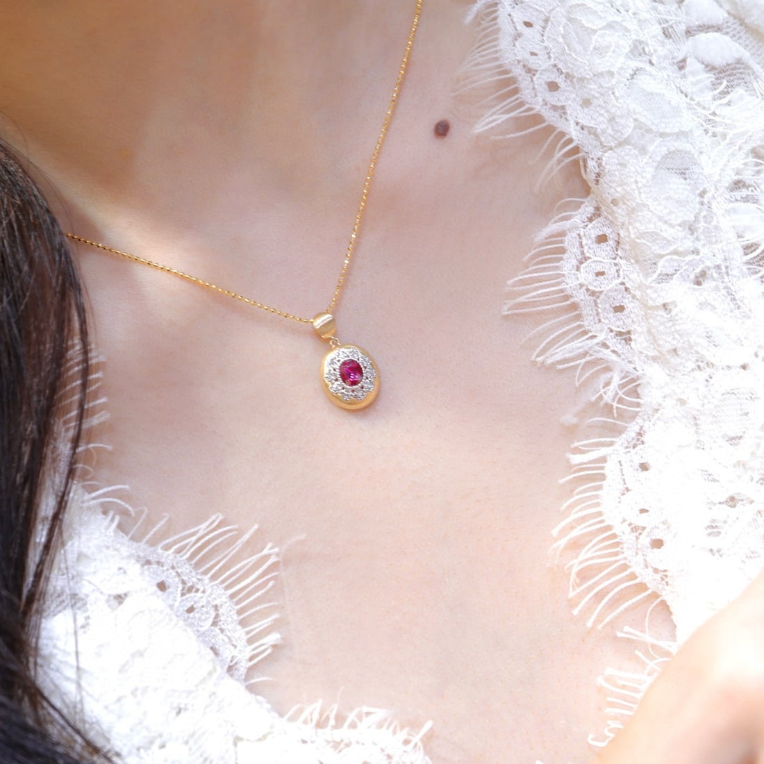 14k Gold 0.6 Ct Natural Ruby & Diamond Pendant( Without Chain ) - 2