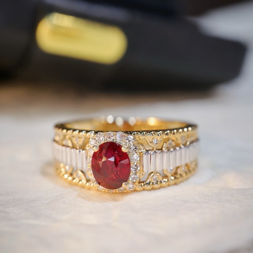 14k Gold 0.96 Ctw Natural Ruby & Diamond Ring - 3