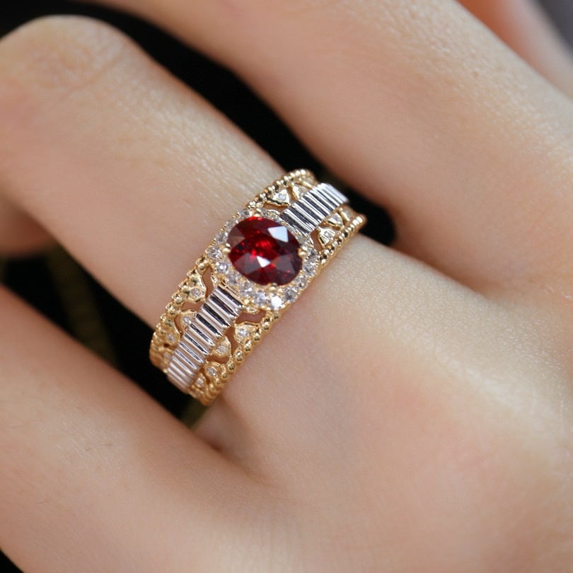 14k Gold 0.96 Ctw Natural Ruby & Diamond Ring - 4