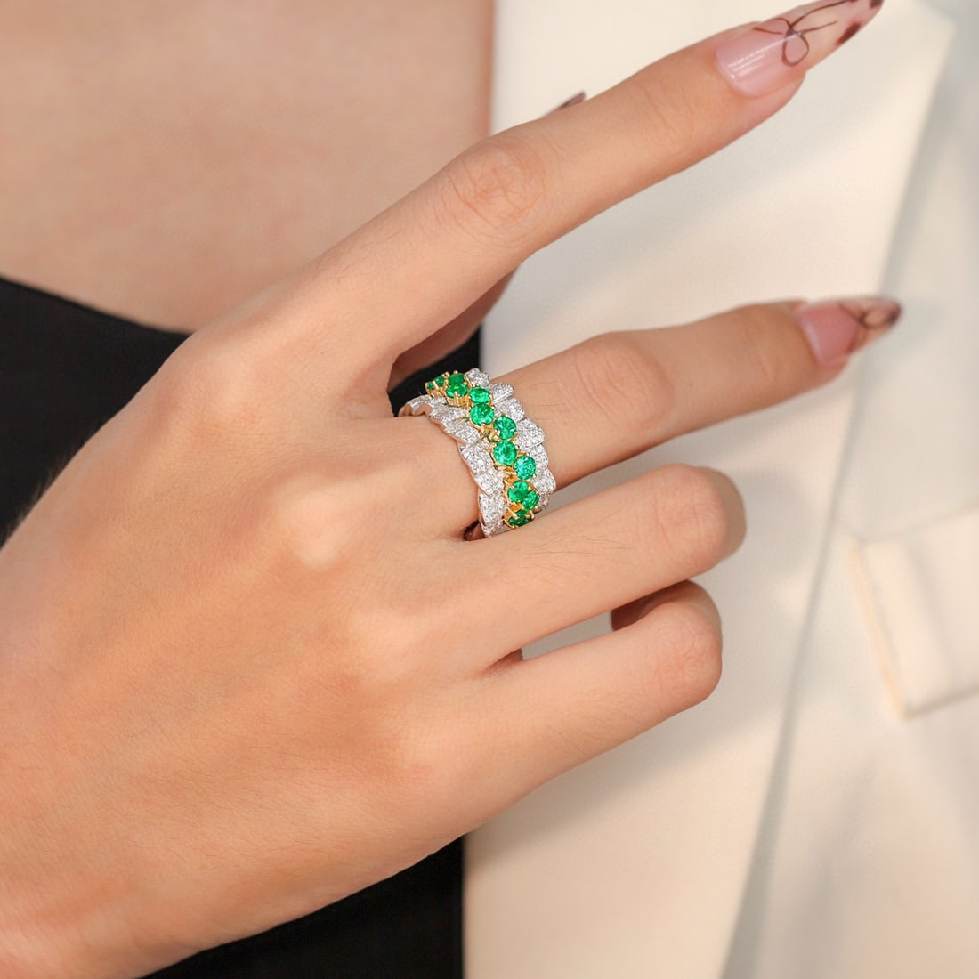 14k Gold 2.31 Ctw Vivid Green Natural Emerald & Diamond Ring - 2