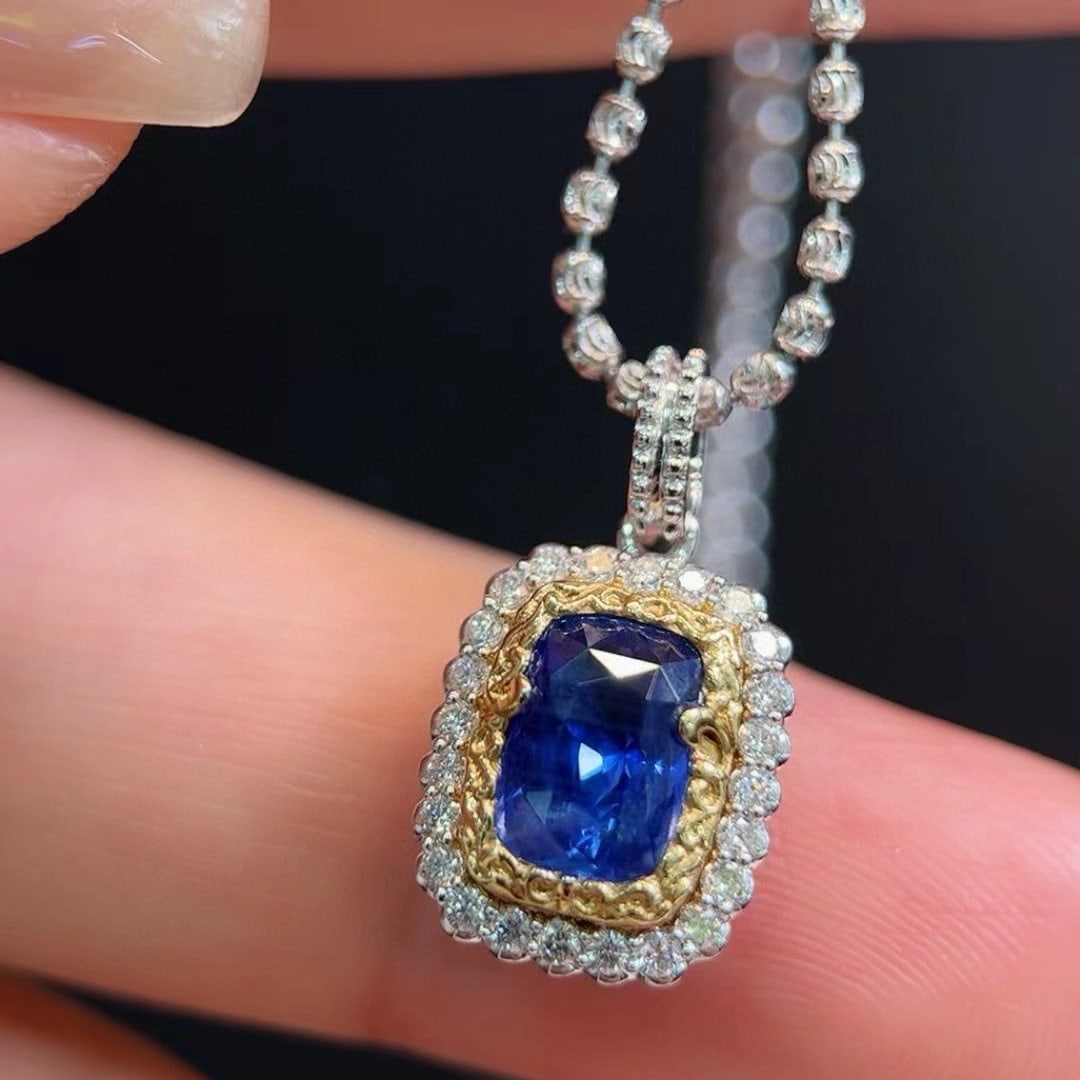 14k Gold 2.44 Ctw Natural Sapphire & Diamond Pendant( Without Chain ) - 2