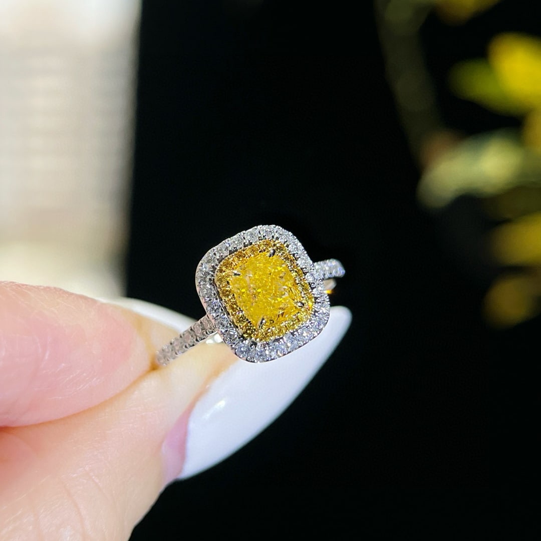 14k Gold 1.35 Ctw Natural Yellow Diamond & Diamond Ring - 2